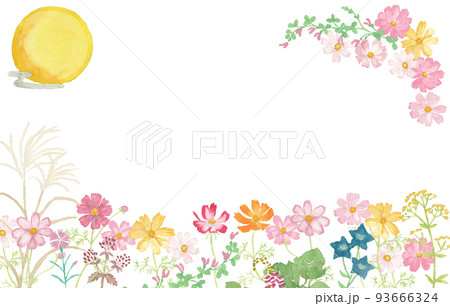 水彩絵の具で描いた秋の花フレームのイラスト素材 [93666324] - PIXTA