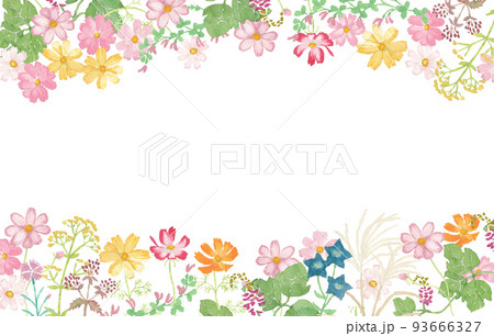 水彩絵の具で描いた秋の花フレームのイラスト素材 [93666327] - PIXTA