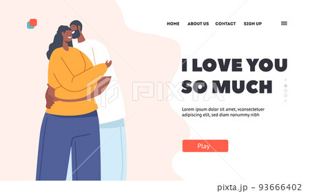 Strong Family Landing Page Template. Happy African Man and Woman Hugging. Loving Couple Romantic Relations 93666402