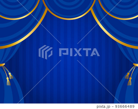 高級感のあるカーテンの背景 横位置 ブルー&ゴールド 高級感のあるカーテンの背景 横位置 ブルー&ゴールド 93666489