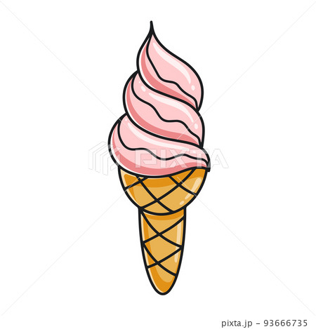 Pink ice cream with curl in waffle cup 93666735