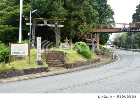 三島市 史跡山中城跡(山中城跡公園)の国道1号線沿い入口と駒形諏訪神社鳥居と新緑 三島市 史跡山中城跡(山中城跡公園)の国道1号線沿い入口と駒形諏訪神社鳥居と新緑 93666968