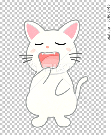 打哈欠的貓輪廓圖 = 部分實線和彩色白貓 打哈欠的貓輪廓圖 = 部分實線和彩色白貓 93668449