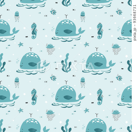 Cute seamless pattern nautical theme. Ocean and sea life background for children 93668731