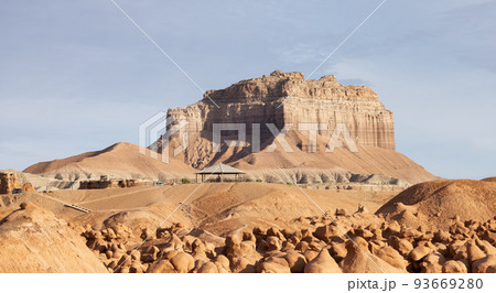 Red Rock Formations and Hoodoos in the Desert at Sunrise. 93669280