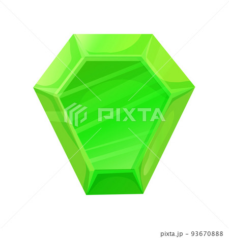 Gemstone game asset in green color, jewel in cartoon style isolated on white background. Crystal. Ui game element, slot 93670888