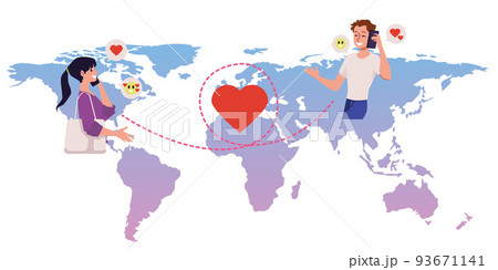 Relationship at a long distance and virtual love, vector illustration isolated. 93671141