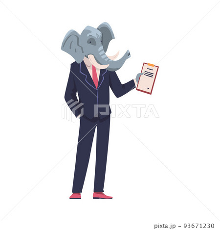 Elephant as Animal Office Employee Wearing Formal Corporate Suit Standing with Clip Board Vector Illustration 93671230