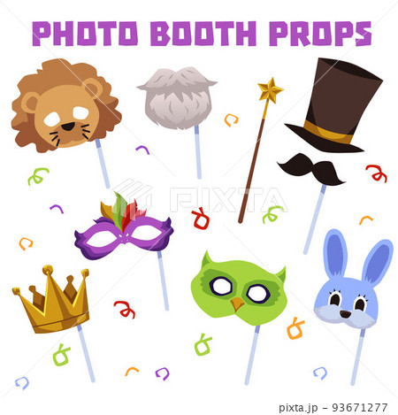 Photo booth props set of masquerade masks flat...のイラスト素材 [93671277] - PIXTA