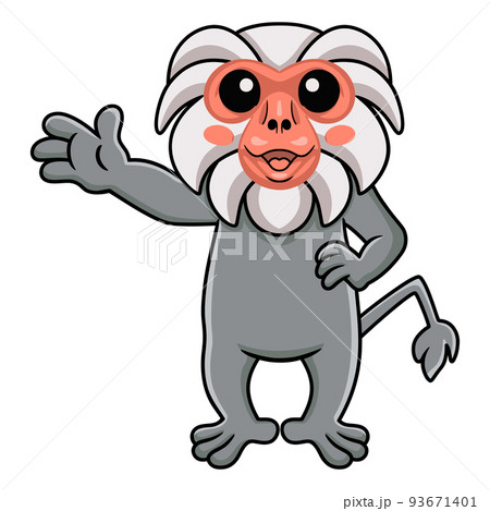 Cute little hamadryad monkey cartoon waving hand Cute little hamadryad monkey cartoon waving hand 93671401