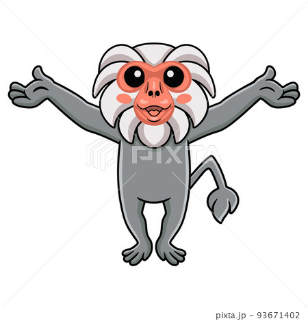 Cute little hamadryad monkey cartoon raising hands Cute little hamadryad monkey cartoon raising hands 93671402