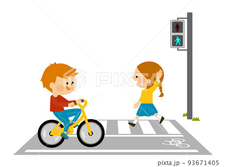 交通安全　横断歩道を渡る自転車 93671405