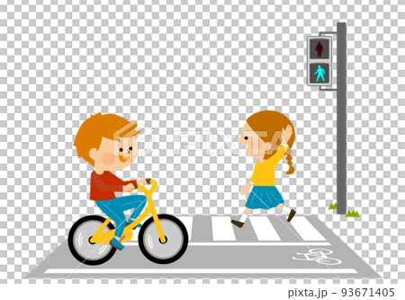 Traffic safety Bicycles crossing the pedestrian crossing 93671405