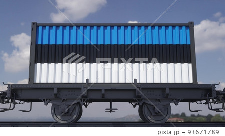 Containers with the flag of Estonia. Railway transportation. 3d illustration Containers with the flag of Estonia. Railway transportation. 3d illustration 93671789