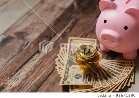 貯金箱　米ドル紙幣　仮想通貨 93671890