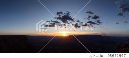 Desert Rocky Mountain American Landscape. Cloudy Sunny Sunset Sky. 93671947