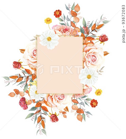 Autumn leaves anf flowers watercolor hand painting frame background Autumn leaves anf flowers watercolor hand painting frame background 93672083