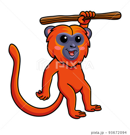 Cute red howler monkey cartoon hanging on tree 93672094