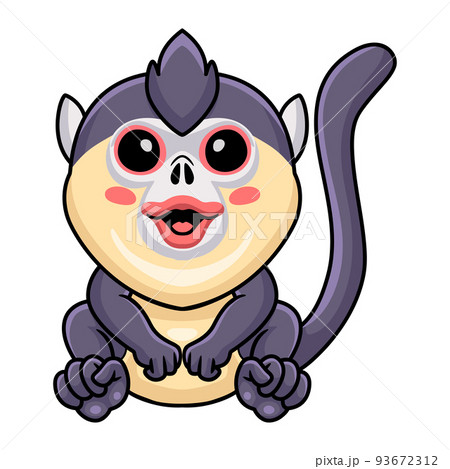 Cute little snub nosed monkey cartoon sitting 93672312