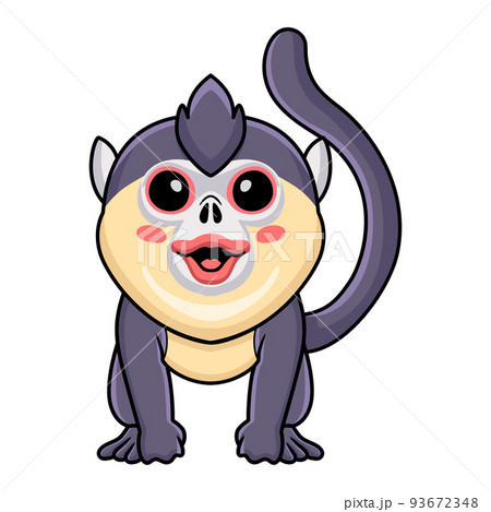 Cute little snub nosed monkey cartoon sitting Cute little snub nosed monkey cartoon sitting 93672348