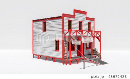 Western saloon building isolated on white background, 3d rendering 93672428