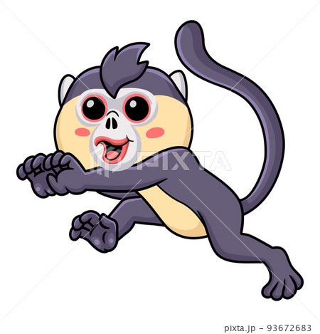 Cute little snub nosed monkey cartoon running 93672683