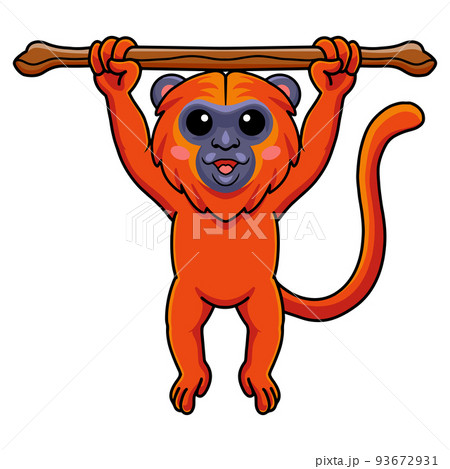 Cute red howler monkey cartoon hanging on tree 93672931