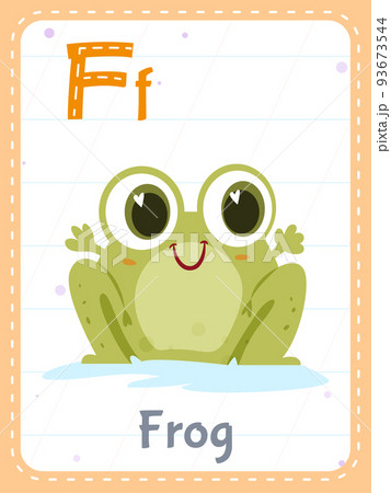 Alphabet printable flashcard with letter F and frog animal picture Alphabet printable flashcard with letter F and frog animal picture 93673544