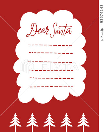 Dear Santa letter template Christmas red background, simple wish list design 93674143