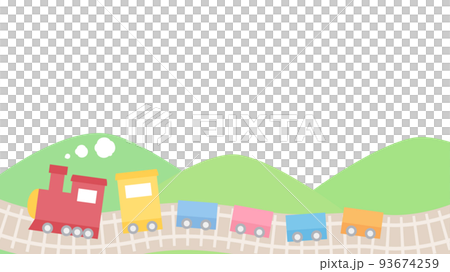 山を走るかわいい汽車のイラスト_16:9 93674259
