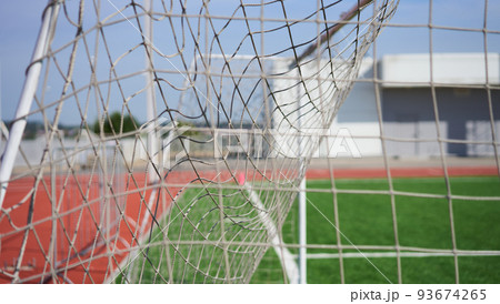 Soccer gate on the field at the stadium. 93674265