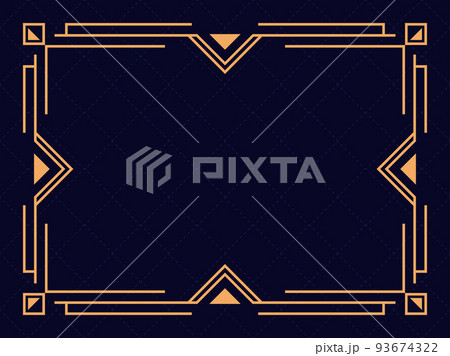 Art deco frame. Vintage linear border. Design a template for invitations, leaflets and greeting cards. Geometric golden frame. The style of the 1920s - 1930s. Vector illustration 93674322
