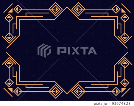 Art deco frame. Vintage linear border. Design a template for invitations, leaflets and greeting cards. Geometric golden frame. The style of the 1920s - 1930s. Vector illustration 93674323
