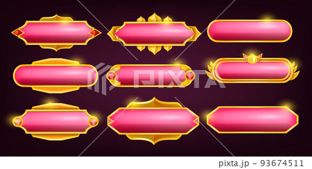 Game button set, avatar text frame kit, UI golden pink badge, fantasy royal RPG interface border. Game button set, avatar text frame kit, UI golden pink badge, fantasy royal RPG interface border. 93674511