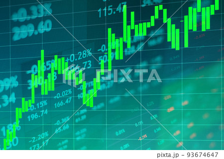 Rising stock market chart on dark background against the backdrop of stock quotes 93674647