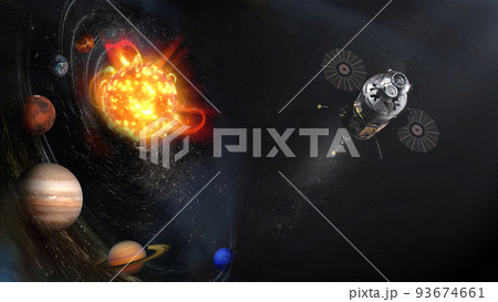 Spaceship flies outside the solar system. Elements of this image furnished by NASA. 93674661
