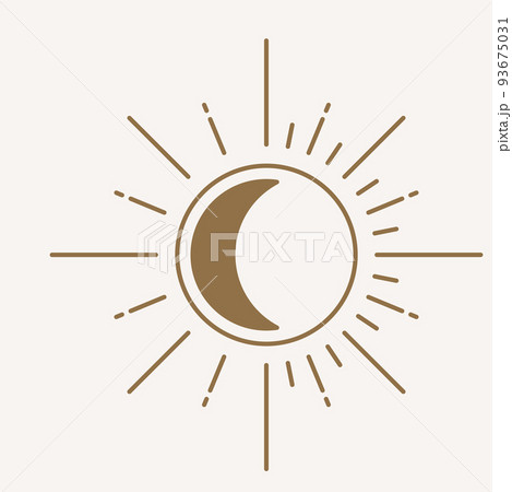 Sun logo design in simple modern line style. Boho element vector illustration with minimal sunshine. Mystic magic esoteric symbol. Isolated on light background Sun logo design in simple modern line style. Boho element vector illustration with minimal sunshine. Mystic magic esoteric symbol. Isolated on light background 93675031