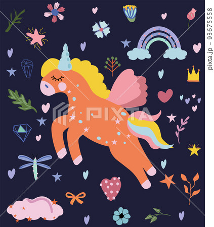 Cute Unicorn With Colorful The Tail Rainbow のイラスト素材