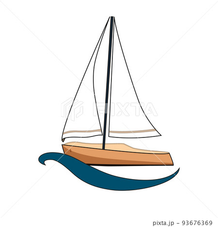 Sailing ship, ship on the wave. Sea and boat means. Vector illustration isolated on white background Sailing ship, ship on the wave. Sea and boat means. Vector illustration isolated on white background 93676369