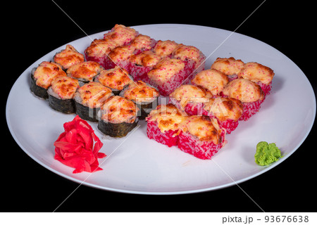 Japanese Cuisine - Sushi Roll with Shrimps and Conger, Avocado, Tobiko and Cheese. sushi rolls tempura,japanese food style ,Traditional Japanese cuisine, Crunchy Shrimp Tempura Roll 93676638
