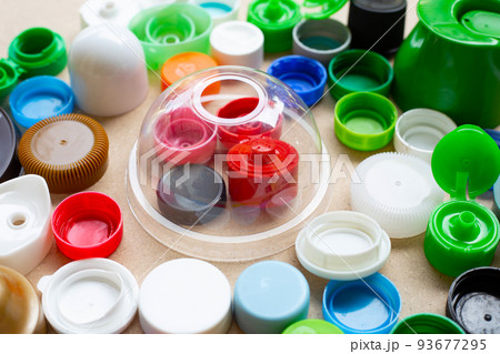 Colorful plastic bottle caps and plastic glass lid Colorful plastic bottle caps and plastic glass lid 93677295