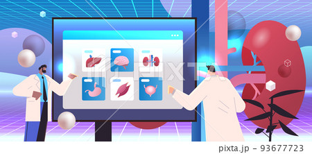 scientists examining anatomical human body internal organs on monitor anatomy medicine science healthcare concept 93677723