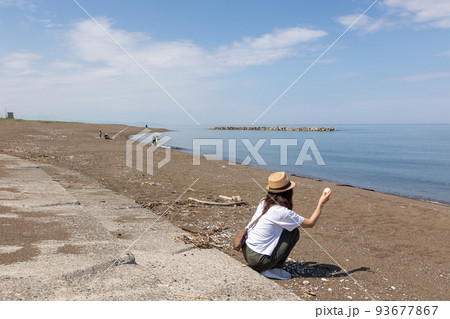 海と砂浜 新潟県柿崎中央海水浴場 海と砂浜 新潟県柿崎中央海水浴場 93677867