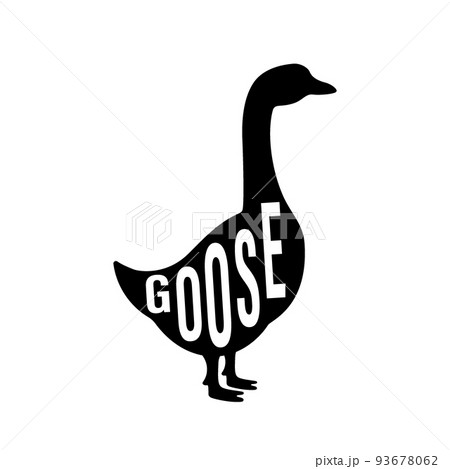 Goose black silhouette with lettering. Goose symbol. Farm bird icon isolated on white background. 93678062