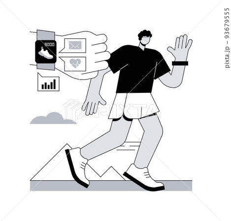 Sport and fitness tracker abstract concept vector illustration. Activity band, health monitor, wrist-worn device, application for running, cycling and every-day training abstract metaphor. Sport and fitness tracker abstract concept vector illustration. Activity band, health monitor, wrist-worn device, application for running, cycling and every-day training abstract metaphor. 93679555