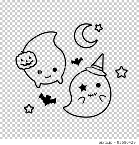 ぬりえ /  ハロウィンの可愛いおばけのイラスト 93680429