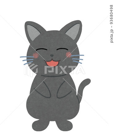 笑顔の猫のイラスト　輪郭＝一部実線＆カラー　黒猫 93680498