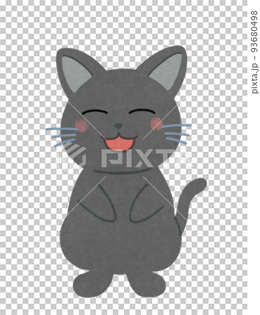 笑顔の猫のイラスト　輪郭＝一部実線＆カラー　黒猫 93680498