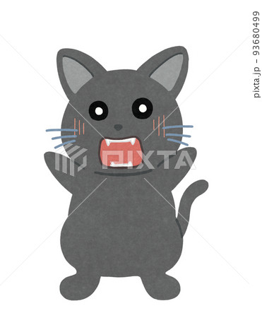 驚いている猫のイラスト　輪郭＝一部実線＆カラー　黒猫 93680499