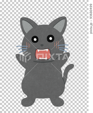 驚いている猫のイラスト　輪郭＝一部実線＆カラー　黒猫 93680499